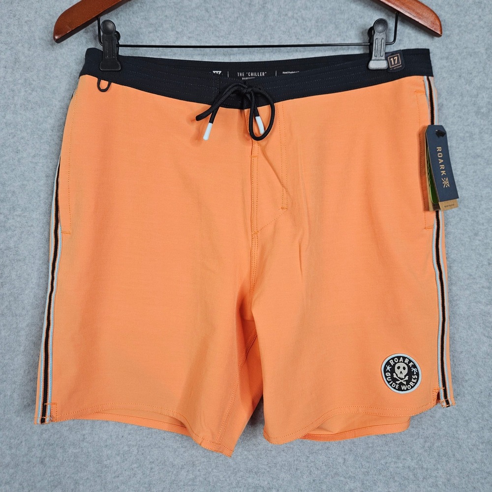 Roark The Chiller 17" Boardshorts Men's Size 32 Orange Recycled Fabric 6" inseam